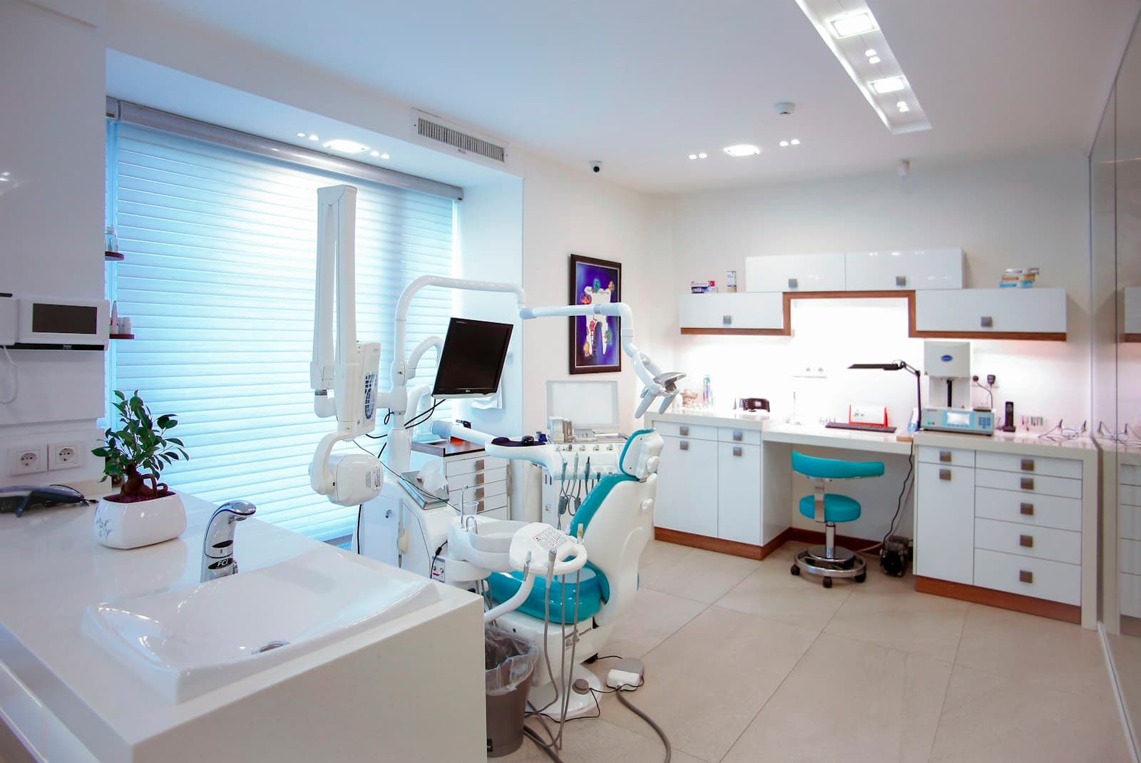 Dentist examining a patient in a modern clinic